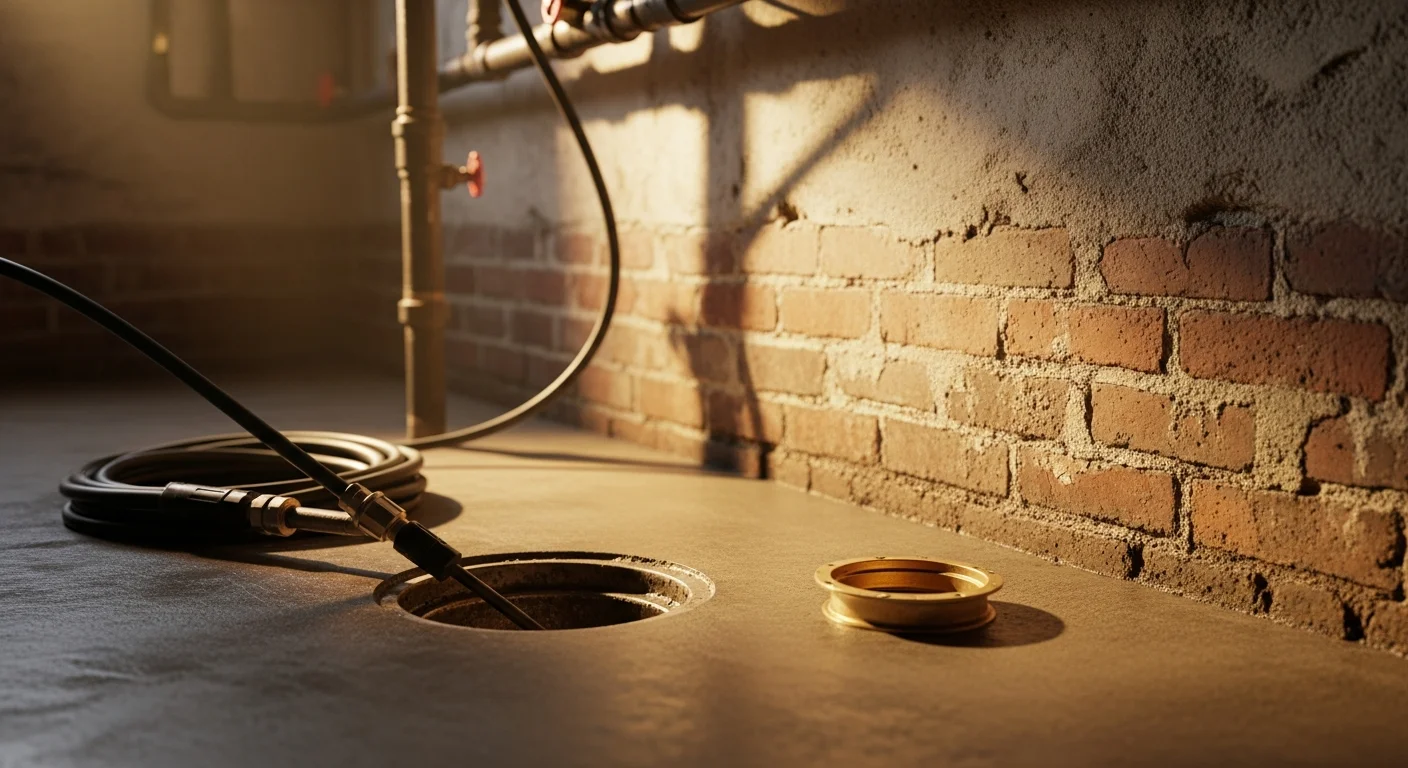 Technician performing hydro jetting on residential drain line