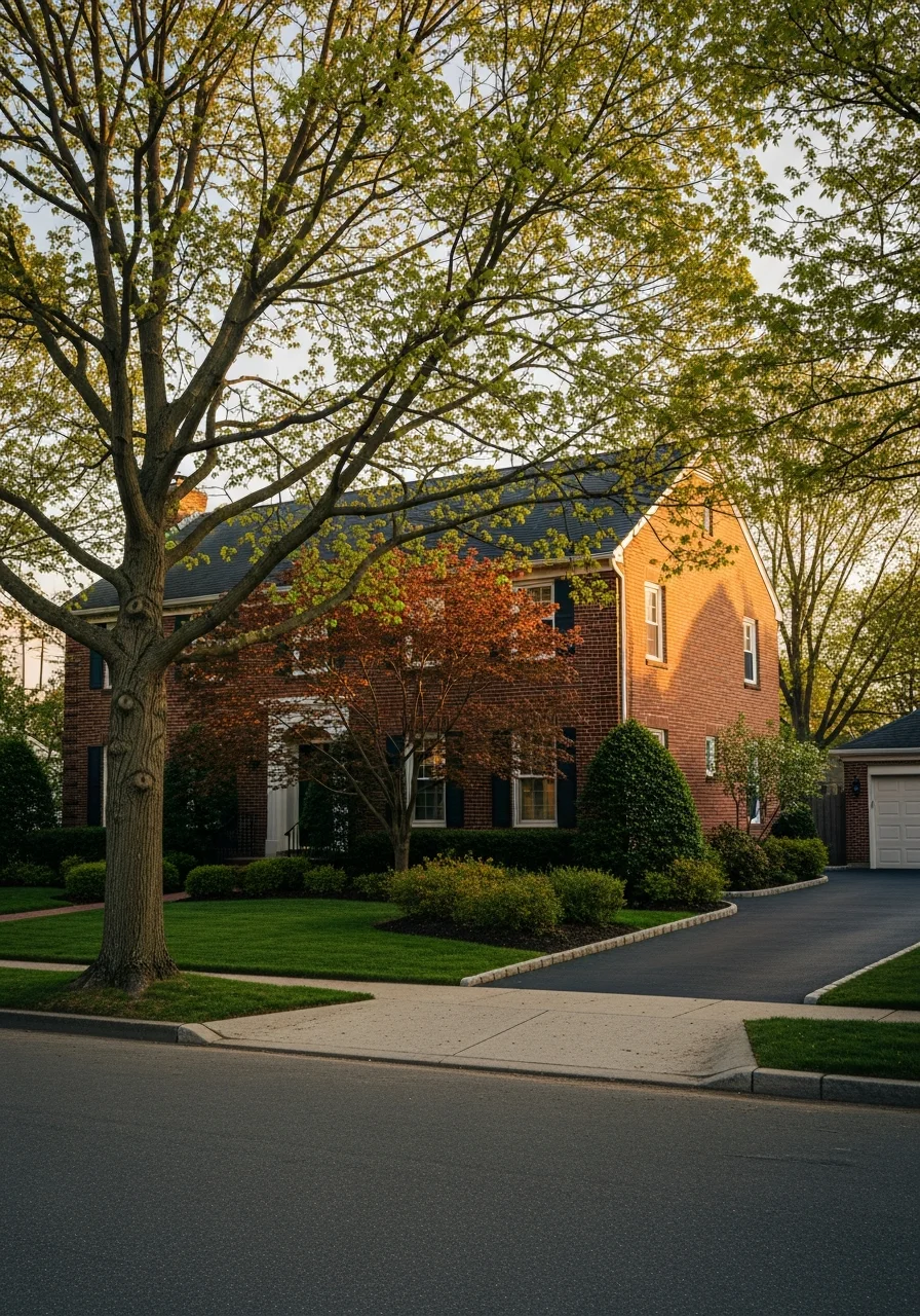 Burlington home exterior showing traditional South Jersey residential design with mature landscaping.