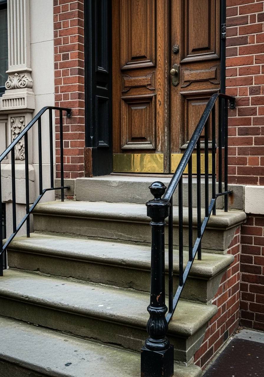 Close-up of historic Philadelphia rowhouse entrance with original stone steps and period details.